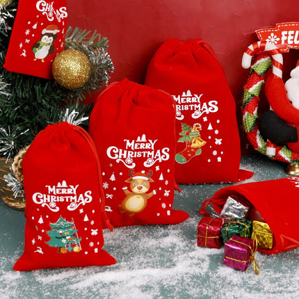 Christmas Gift Bags - Gift Bags - Advent Calendar Bags - Candy Bags - Christmas Packaging - Party Bags - With Drawstring - Reusable - Red - Santa Claus - Snowman - Reindeer - Gift Bags - Christmas Decorations - Holidays - Set of 12.