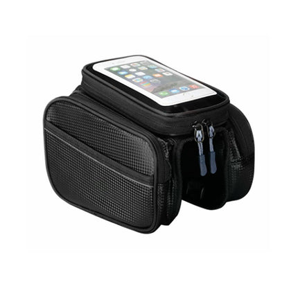 Bicycle Bag - Frame Bag - Bicycle Phone Holder - Top Tube Bag - Smartphone Holder - MTB Accessories - Road Bike - E-Bike - Waterproof - Touchscreen - Bicycle Accessories - Storage Bag - Bicycle Holder with Storage Space - Double Bag - Black - 1 piece.