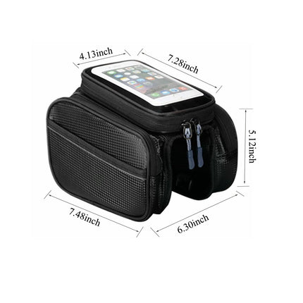 Bicycle Bag - Frame Bag - Bicycle Phone Holder - Top Tube Bag - Smartphone Holder - MTB Accessories - Road Bike - E-Bike - Waterproof - Touchscreen - Bicycle Accessories - Storage Bag - Bicycle Holder with Storage Space - Double Bag - Black - 1 piece.