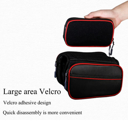 Bicycle Bag - Frame Bag - Bicycle Phone Holder - Top Tube Bag - Smartphone Holder - MTB Accessories - Road Bike - E-Bike - Waterproof - Touchscreen - Bicycle Accessories - Storage Bag - Bicycle Holder with Storage Space - Double Bag - Black - 1 piece.