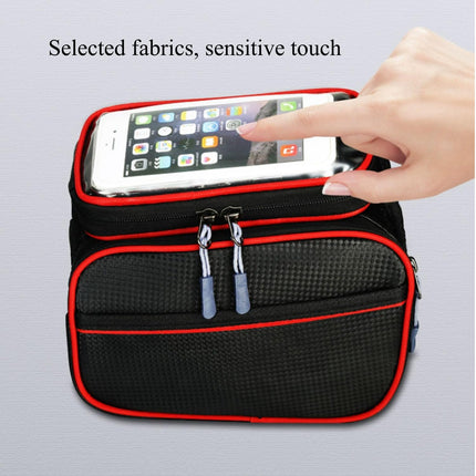 Bicycle Bag - Frame Bag - Bicycle Phone Holder - Top Tube Bag - Smartphone Holder - MTB Accessories - Road Bike - E-Bike - Waterproof - Touchscreen - Bicycle Accessories - Storage Bag - Bicycle Holder with Storage Space - Double Bag - Black - 1 piece.