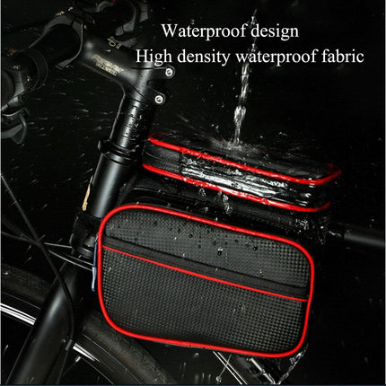 Bicycle Bag - Frame Bag - Bicycle Phone Holder - Top Tube Bag - Smartphone Holder - MTB Accessories - Road Bike - E-Bike - Waterproof - Touchscreen - Bicycle Accessories - Storage Bag - Bicycle Holder with Storage Space - Double Bag - Black - 1 piece.