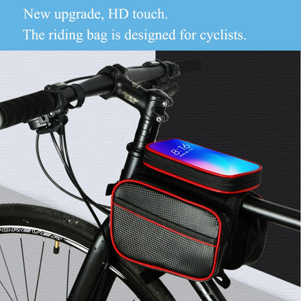 Bicycle Bag - Frame Bag - Bicycle Phone Holder - Top Tube Bag - Smartphone Holder - MTB Accessories - Road Bike - E-Bike - Waterproof - Touchscreen - Bicycle Accessories - Storage Bag - Bicycle Holder with Storage Space - Double Bag - Black - 1 piece.