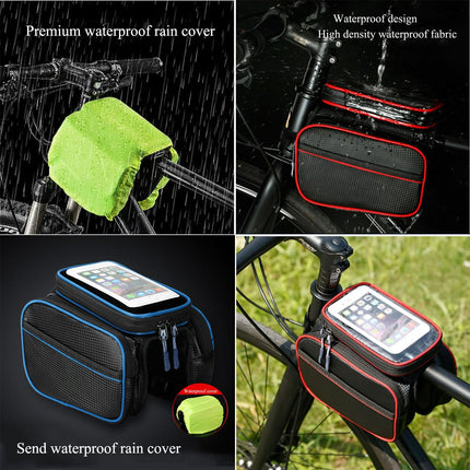 Bicycle Bag - Frame Bag - Bicycle Phone Holder - Top Tube Bag - Smartphone Holder - MTB Accessories - Road Bike - E-Bike - Waterproof - Touchscreen - Bicycle Accessories - Storage Bag - Bicycle Holder with Storage Space - Double Bag - Black - 1 piece.