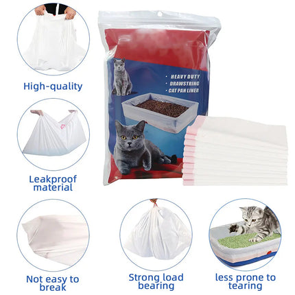 Cat Litter Bags - Cat Litter Liner - Cat Litter Bags - With Drawstring - Extra Strong - Cat Litter Bags - Hygiene - Leakproof - Thick Plastic Bags - Cat Accessories - Cleaning - Universal - Large Size - Tear-resistant - White - 3 pieces.