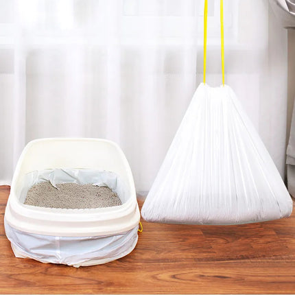 Cat Litter Bags - Cat Litter Liner - Cat Litter Bags - With Drawstring - Extra Strong - Cat Litter Bags - Hygiene - Leakproof - Thick Plastic Bags - Cat Accessories - Cleaning - Universal - Large Size - Tear-resistant - White - 3 pieces.