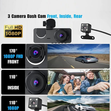 Car Dashcam - 120-degree viewing angle - Night vision - Full HD video - Super compact - Parking mode - Loop recording - Collision detection - Rear view camera - 3.0-inch TNT screen - Car Dashcam.