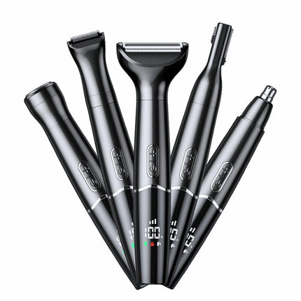 Nose Trimmer - 5-in-1 Rechargeable - Nose & Ear Hair Trimmer - IPX7 Waterproof - Two-Blade Trimming Set, Unisex, for Nose, Eyebrow, Beard, Bikini Line & Facial Hair Removal (Black).