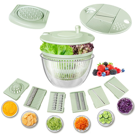 Vegetable Slicer - Salad Spinner - Mandoline - Salad Spinner - Multifunctional Vegetable Slicer - Vegetable Cutter Set - Grater - Kitchen Aid - Kitchen Utensil - Julienne Slicer - Vegetable Grater - Kitchen Gadget - Shredder - Mint Green - Lettuce Slicer.