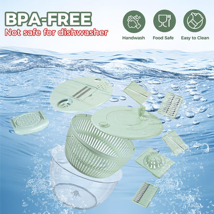 Vegetable Slicer - Salad Spinner - Mandoline - Salad Spinner - Multifunctional Vegetable Slicer - Vegetable Cutter Set - Grater - Kitchen Aid - Kitchen Utensil - Julienne Slicer - Vegetable Grater - Kitchen Gadget - Shredder - Mint Green - Lettuce Slicer.