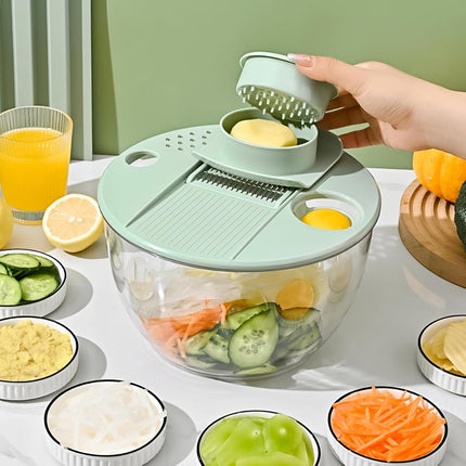 Vegetable Slicer - Salad Spinner - Mandoline - Salad Spinner - Multifunctional Vegetable Slicer - Vegetable Cutter Set - Grater - Kitchen Aid - Kitchen Utensil - Julienne Slicer - Vegetable Grater - Kitchen Gadget - Shredder - Mint Green - Lettuce Slicer.