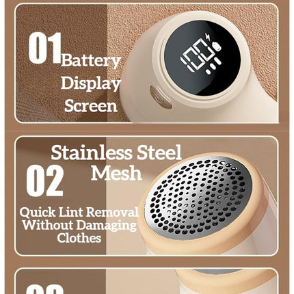 Lint Remover - Lint Trimmer - Lint Remover - Electric Lint Remover - Clothes Roller - Lint Brush - Rechargeable - LED Display - Cordless - Clothes Shaving - Lint Removal - Wool Comb - Beige - 1 Piece.