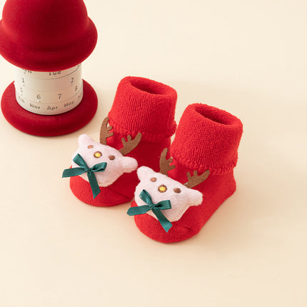 Baby Christmas Socks - Non-Slip Baby Socks - Warm House Socks - First Christmas - Santa Claus - Reindeer - Christmas Tree - Christmas Boots - Winter Booties - Maternity Gift - Christmas Clothes - Cotton Socks - Non-Slip Sole - Christmas Gift - Red Mix - 6.