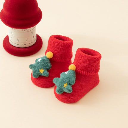 Baby Christmas Socks - Non-Slip Baby Socks - Warm House Socks - First Christmas - Santa Claus - Reindeer - Christmas Tree - Christmas Boots - Winter Booties - Maternity Gift - Christmas Clothes - Cotton Socks - Non-Slip Sole - Christmas Gift - Red Mix - 6.