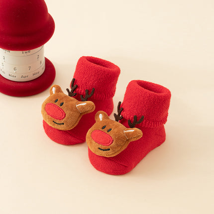 Baby Christmas Socks - Non-Slip Baby Socks - Warm House Socks - First Christmas - Santa Claus - Reindeer - Christmas Tree - Christmas Boots - Winter Booties - Maternity Gift - Christmas Clothes - Cotton Socks - Non-Slip Sole - Christmas Gift - Red Mix - 6.