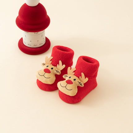 Baby Christmas Socks - Non-Slip Baby Socks - Warm House Socks - First Christmas - Santa Claus - Reindeer - Christmas Tree - Christmas Boots - Winter Booties - Maternity Gift - Christmas Clothes - Cotton Socks - Non-Slip Sole - Christmas Gift - Red Mix - 6.