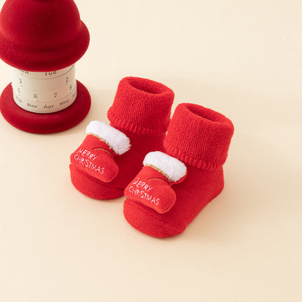 Baby Christmas Socks - Non-Slip Baby Socks - Warm House Socks - First Christmas - Santa Claus - Reindeer - Christmas Tree - Christmas Boots - Winter Booties - Maternity Gift - Christmas Clothes - Cotton Socks - Non-Slip Sole - Christmas Gift - Red Mix - 6.