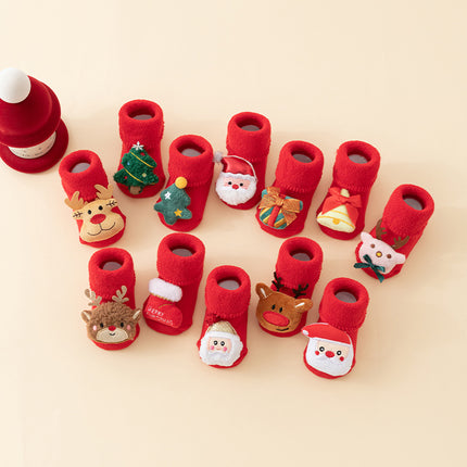 Baby Christmas Socks - Non-Slip Baby Socks - Warm House Socks - First Christmas - Santa Claus - Reindeer - Christmas Tree - Christmas Boots - Winter Booties - Maternity Gift - Christmas Clothes - Cotton Socks - Non-Slip Sole - Christmas Gift - Red Mix - 6.