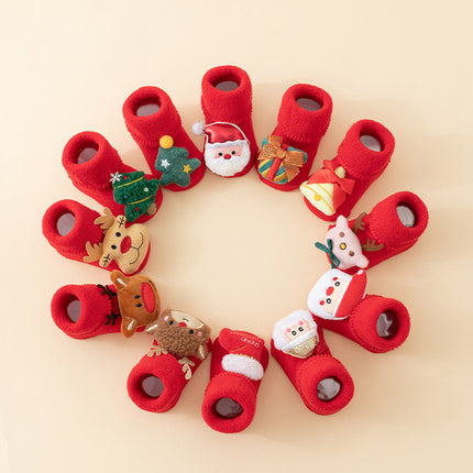 Baby Christmas Socks - Non-Slip Baby Socks - Warm House Socks - First Christmas - Santa Claus - Reindeer - Christmas Tree - Christmas Boots - Winter Booties - Maternity Gift - Christmas Clothes - Cotton Socks - Non-Slip Sole - Christmas Gift - Red Mix - 6.
