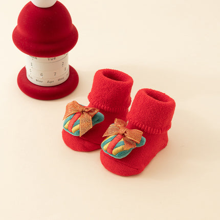 Baby Christmas Socks - Non-Slip Baby Socks - First Christmas - Warm House Socks - Snowman - Reindeer - Christmas Tree - Santa Hat - Christmas Gift - Booties - Winter Clothes - Maternity Gift - 3D Figures - Christmas Outfit - Red Mix - 6 Pairs.