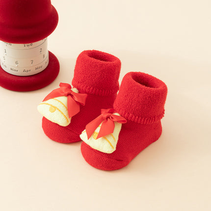 Baby Christmas Socks - Non-Slip Baby Socks - First Christmas - Warm House Socks - Snowman - Reindeer - Christmas Tree - Santa Hat - Christmas Gift - Booties - Winter Clothes - Maternity Gift - 3D Figures - Christmas Outfit - Red Mix - 6 Pairs.
