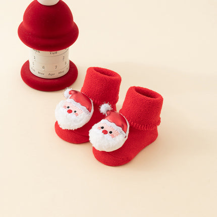 Baby Christmas Socks - Non-Slip Baby Socks - First Christmas - Warm House Socks - Snowman - Reindeer - Christmas Tree - Santa Hat - Christmas Gift - Booties - Winter Clothes - Maternity Gift - 3D Figures - Christmas Outfit - Red Mix - 6 Pairs.