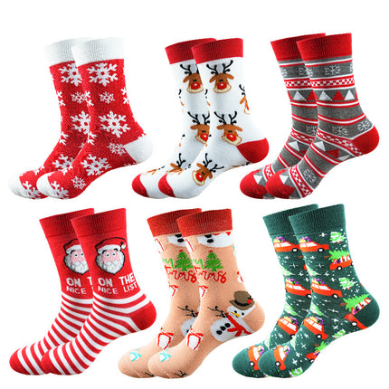 Christmas Socks - Ugly Christmas Socks - Funny Socks - Santa Claus - Reindeer - Snowman - Snowflake - Printed Socks - Christmas Gift - Women's Socks - Men's Socks - Cotton - Winter Socks - Christmas Clothing - Multicolor - 6 Pairs.