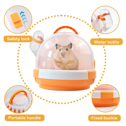 Hamster Cage - Rodent Transport Box - Hamster Cage - Travel Basket - Transport Box - Mouse Cage - Dwarf Hamster - With Drinking Bottle - Gerbil - Guinea Pig - Rat Cage - Portable Cage - Pet Supplies - Orange - 1 Piece.