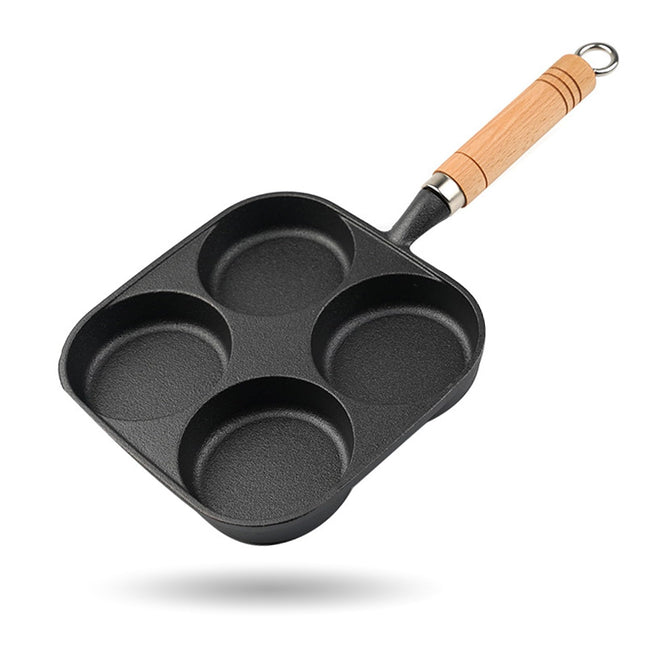 Egg Pan - Poffertjes Pan - Frying Pan - Pancake Pan - Hamburger Pan - 4 Hole Frying Pan - Fried Egg Pan - Induction - Non-Stick Coating - Omelet Pan - American Pancakes - Kitchen Utensils - Compartment Pan - Black - 1 Piece.