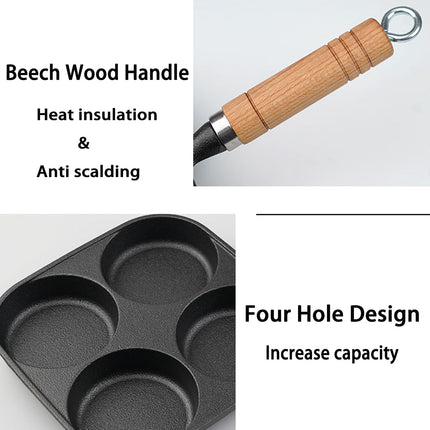 Egg Pan - Poffertjes Pan - Frying Pan - Pancake Pan - Hamburger Pan - 4 Hole Frying Pan - Fried Egg Pan - Induction - Non-Stick Coating - Omelet Pan - American Pancakes - Kitchen Utensils - Compartment Pan - Black - 1 Piece.