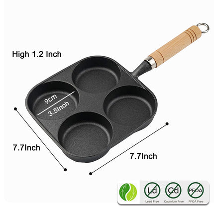 Egg Pan - Poffertjes Pan - Frying Pan - Pancake Pan - Hamburger Pan - 4 Hole Frying Pan - Fried Egg Pan - Induction - Non-Stick Coating - Omelet Pan - American Pancakes - Kitchen Utensils - Compartment Pan - Black - 1 Piece.