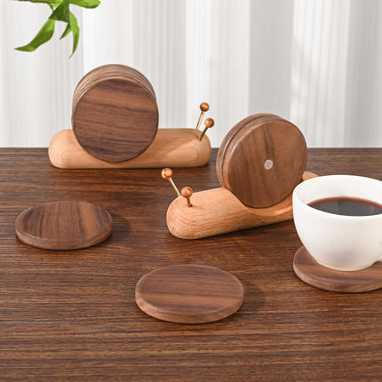 Wooden Coasters - Glass Coasters - Coasters - Coasters with Holder - Table Decoration - Snail - Home Accessories - Glass Coasters - Wooden Decoration - Kitchen Accessories - Design Coasters - Home Gift - Brown - 5 Pieces.