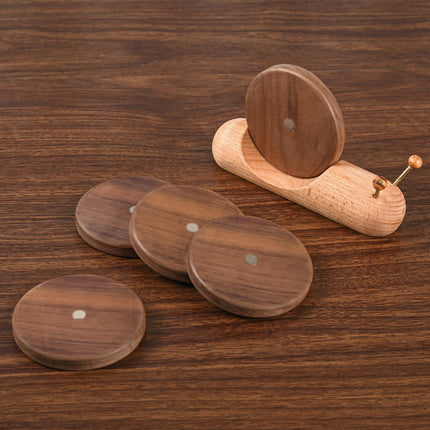 Wooden Coasters - Glass Coasters - Coasters - Coasters with Holder - Table Decoration - Snail - Home Accessories - Glass Coasters - Wooden Decoration - Kitchen Accessories - Design Coasters - Home Gift - Brown - 5 Pieces.
