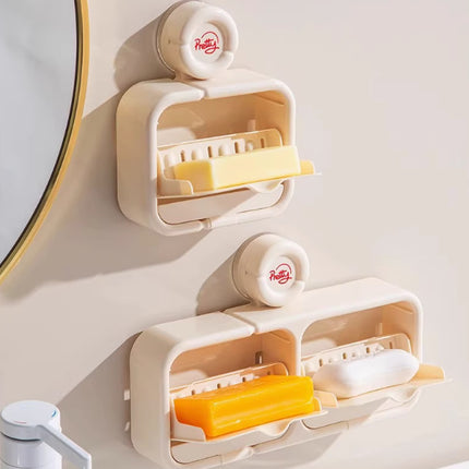 Soap Dish - Soap Holder - Soap Box with Lid - Shower Organizer - Bathroom Accessories - Soap Rack - Shower Tray - Soap Bowl - No Drilling - Self-Adhesive - Bathroom Rack - Sponge Holder - Soap Bowl Shower - Double - Wall Mount - Gray - 1 Piece.