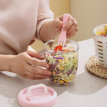 Fruit bowl to go - Lunch cup with fork - Yogurt cup - Salad cup - Storage container with colander - Snack box - School cup - Fruit pot - Take-away cup - On the road - Picnic - Kitchen accessories - Yellow - 1 piece.
