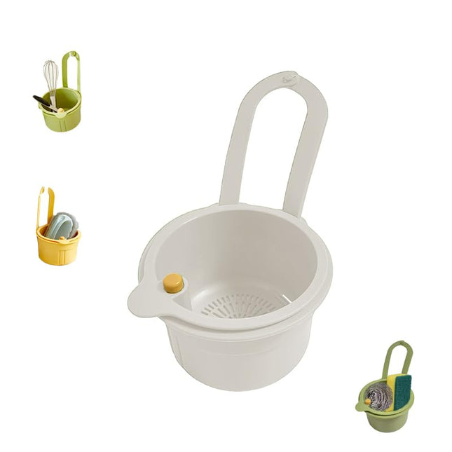 Sink Organizer - Sponge Holder - Sink Strainer - Hanging Waste Bin - Sink Tray - Drainer - Faucet Holder - Colander Basket - Residual Waste Filter - Kitchen Accessories - Countertop Storage Tray - Dishwasher Safe - White - 1 Piece.