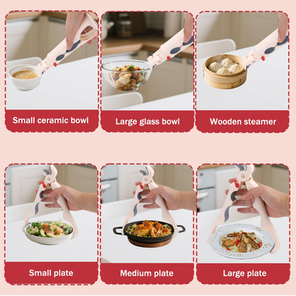 Pan Handle - Plate Tongs - Bowl Tongs - Hot Dish Gripper - Airfryer Accessories - Anti-Scorch Clip - Oven Glove Alternative - Microwave Aid - Kitchen Gadget - Heat Resistant - Anti-Slip - Pan Lifter - Beige - 2 Pieces.
