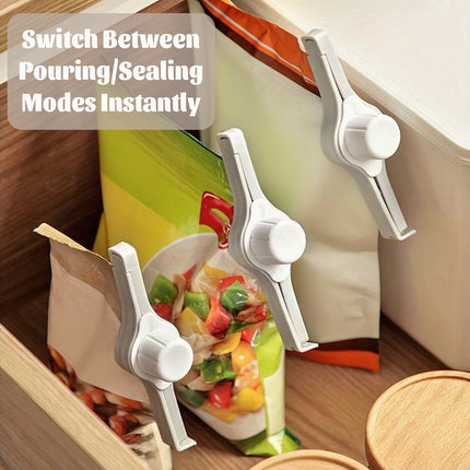 Spout Clips - Food Clips - Bag Closers - Kitchen Accessories - Bag Clips - Food Keepers - Clip with Cap - Airtight Storage - Coffee Clip - Pantry Organizer - Dosing Aid - Gray - Pack of 4.