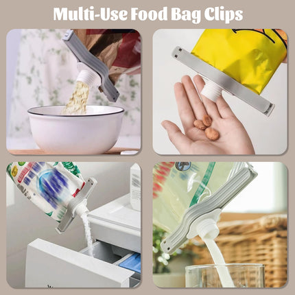 Spout Clips - Food Clips - Bag Closers - Kitchen Accessories - Bag Clips - Food Keepers - Clip with Cap - Airtight Storage - Coffee Clip - Pantry Organizer - Dosing Aid - Gray - Pack of 4.
