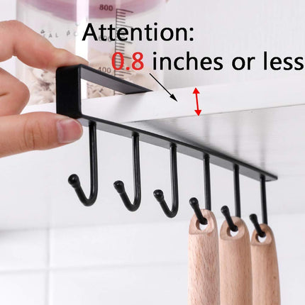 Mug Holder - Hanging Kitchen Rack - Kitchen Organizer - No Drilling Required - Utensil Holder - Cupboard Organizer - Cup Holder - Spatula Holder - Storage Rack - Wardrobe Accessories - Space Saving - Black - 2 Pieces.