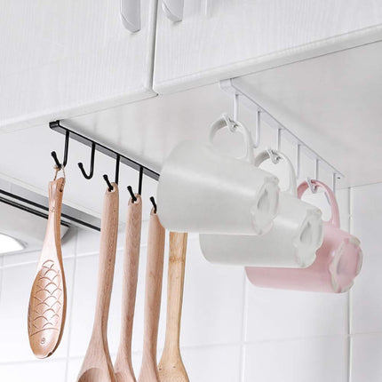 Mug Holder - Hanging Kitchen Rack - Kitchen Organizer - No Drilling Required - Utensil Holder - Cupboard Organizer - Cup Holder - Spatula Holder - Storage Rack - Wardrobe Accessories - Space Saving - Black - 2 Pieces.