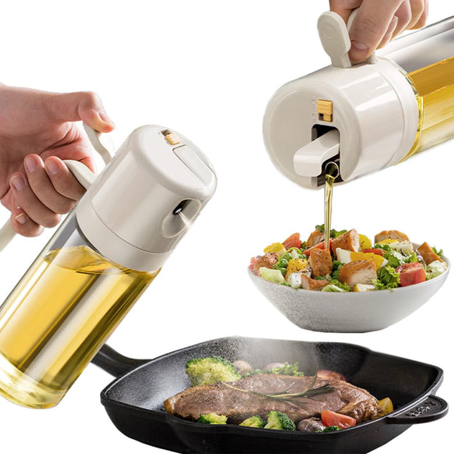 Oil Sprayer - Olive Oil Bottle - Oil Dispenser - 2 in 1 Spray and Pour - Oil Atomizer - Oil Can with Handle - Airfryer Accessories - Kitchen Gadget - Pouring Bottle - Vinegar Bottle - Dressing Shaker - Glass - Anti-Leak - White - 1 Piece.