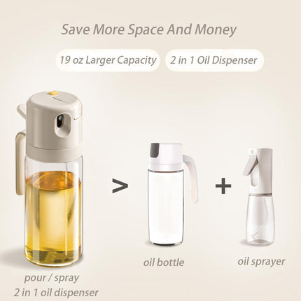 Oil Sprayer - Olive Oil Bottle - Oil Dispenser - 2 in 1 Spray and Pour - Oil Atomizer - Oil Can with Handle - Airfryer Accessories - Kitchen Gadget - Pouring Bottle - Vinegar Bottle - Dressing Shaker - Glass - Anti-Leak - White - 1 Piece.