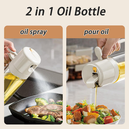 Oil Sprayer - Olive Oil Bottle - Oil Dispenser - 2 in 1 Spray and Pour - Oil Atomizer - Oil Can with Handle - Airfryer Accessories - Kitchen Gadget - Pouring Bottle - Vinegar Bottle - Dressing Shaker - Glass - Anti-Leak - White - 1 Piece.