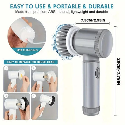 Electric Cleaning Brush - Spin Scrubber - Cordless Scrubbing Brush - Bathroom Cleaner - Power Scrubber - Tile Brush - Grout Brush - Kitchen Cleaning Tools - USB Rechargeable - Polishing Machine - With 5 Attachments - White - 1 Set.