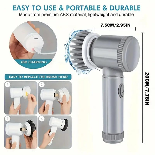 Electric Cleaning Brush - Spin Scrubber - Cordless Scrubbing Brush - Bathroom Cleaner - Power Scrubber - Tile Brush - Grout Brush - Kitchen Cleaning Tools - USB Rechargeable - Polishing Machine - With 5 Attachments - White - 1 Set.