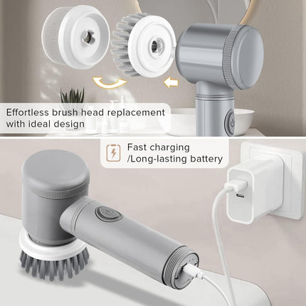Electric Cleaning Brush - Spin Scrubber - Cordless Scrubbing Brush - Bathroom Cleaner - Power Scrubber - Tile Brush - Grout Brush - Kitchen Cleaning Tools - USB Rechargeable - Polishing Machine - With 5 Attachments - White - 1 Set.