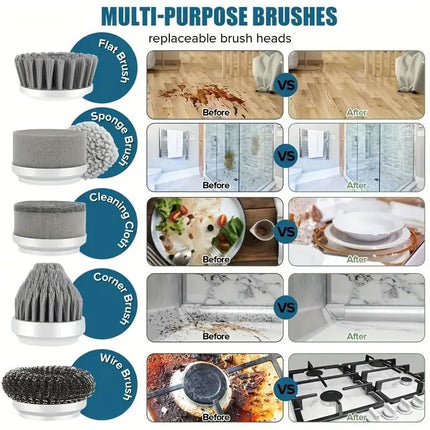 Electric Cleaning Brush - Spin Scrubber - Cordless Scrubbing Brush - Bathroom Cleaner - Power Scrubber - Tile Brush - Grout Brush - Kitchen Cleaning Tools - USB Rechargeable - Polishing Machine - With 5 Attachments - White - 1 Set.