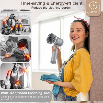 Electric Cleaning Brush - Spin Scrubber - Cordless Scrubbing Brush - Bathroom Cleaner - Power Scrubber - Tile Brush - Grout Brush - Kitchen Cleaning Tools - USB Rechargeable - Polishing Machine - With 5 Attachments - White - 1 Set.