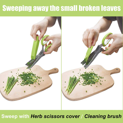 Herb Scissors Stainless Steel - Kitchen Scissors with 5 Blades - Vegetable Scissors - Chive Scissors - Herb Cutter - Kitchen Gadget - With Cleaning Comb and Protective Cover - Shredder - Kitchen Utensils - Parsley Cutter - Dishwasher Safe - Green - 1 Piec.